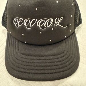 Black Evolul by Future Cap with White Embroidery and Sparkle studs. NWT